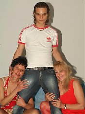 Eve and Eva got together to share a cock and take turns in dishing out their bushy cunts live